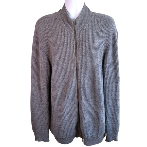 Neiman Marcus Mens Ribbed Cashmere Full Zip Mock Neck Sweater Size XL Old Money